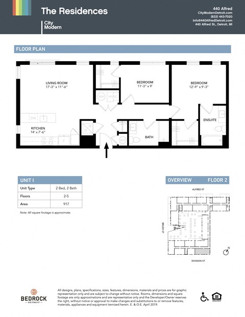 Floor plan for 2 beds, 2 baths, 917 sqft